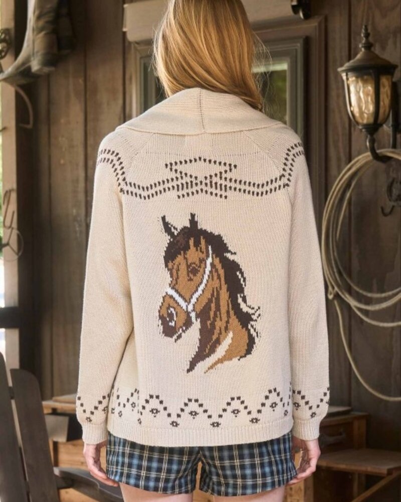 J.O.A. Horse Jacquard Shawl Knit Cardigan