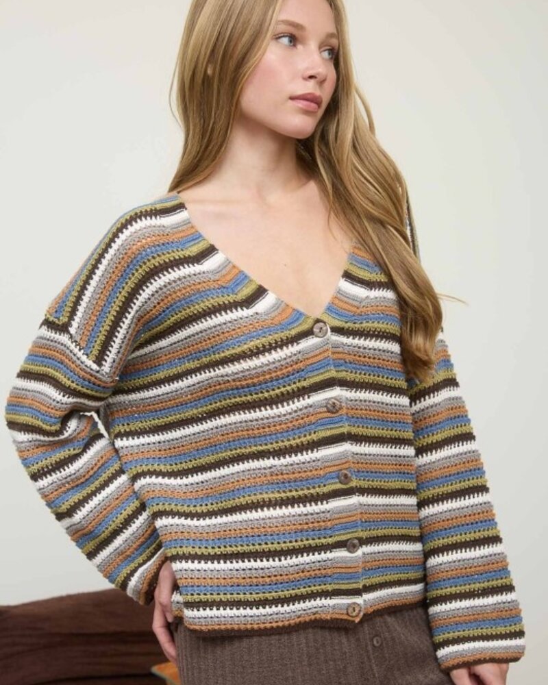Blu Pepper Multicolor Stripe V-Neck Button Down Cardigan