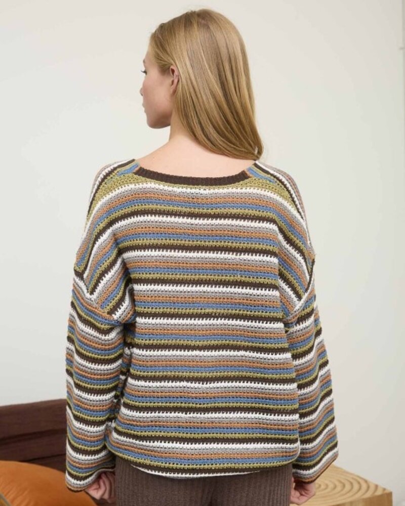 Blu Pepper Multicolor Stripe V-Neck Button Down Cardigan