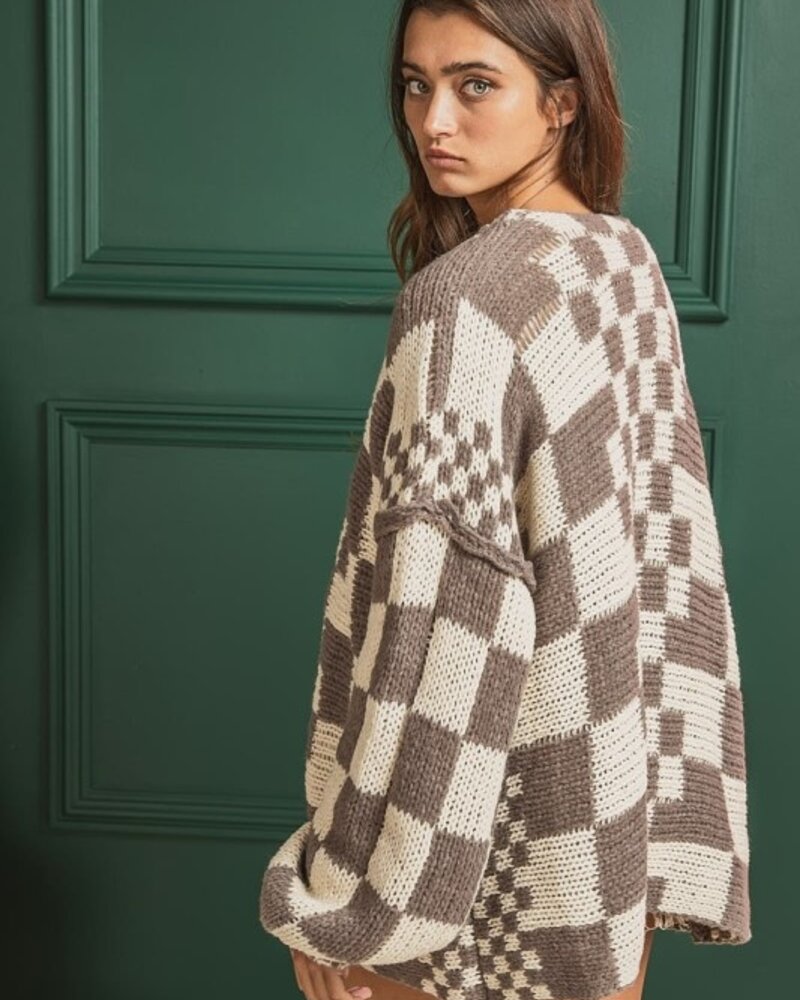 Bibi Mixed Check Pattern Loose Fit Chunky Cardigan