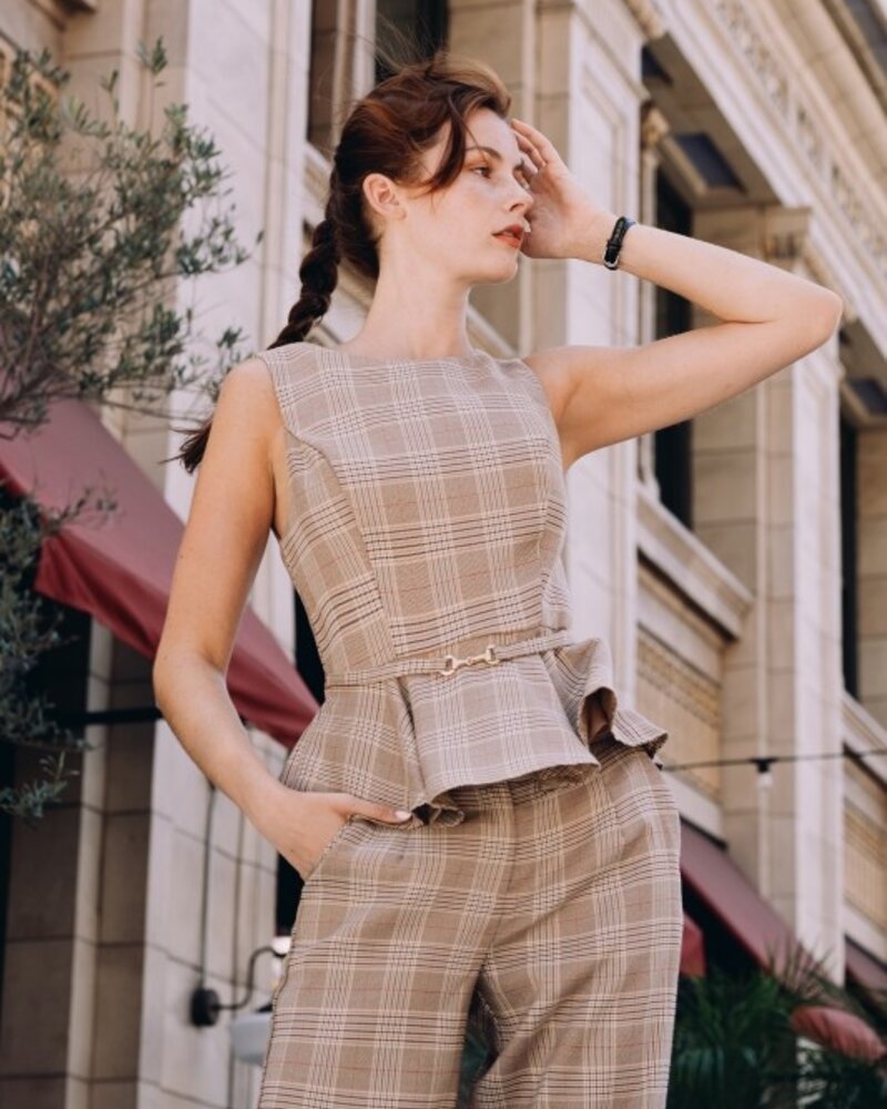 D.ARK Plaid Peplum Sleeveless Top