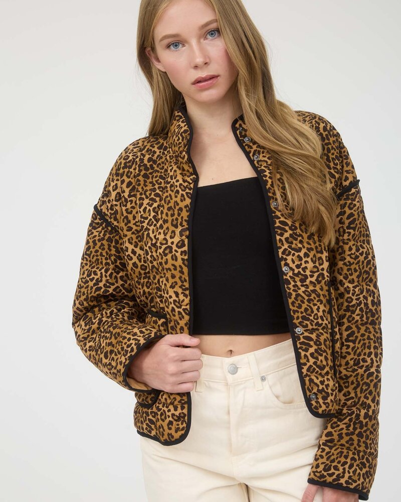 Blu Pepper Quilted Leopard Button Puffer Jacket