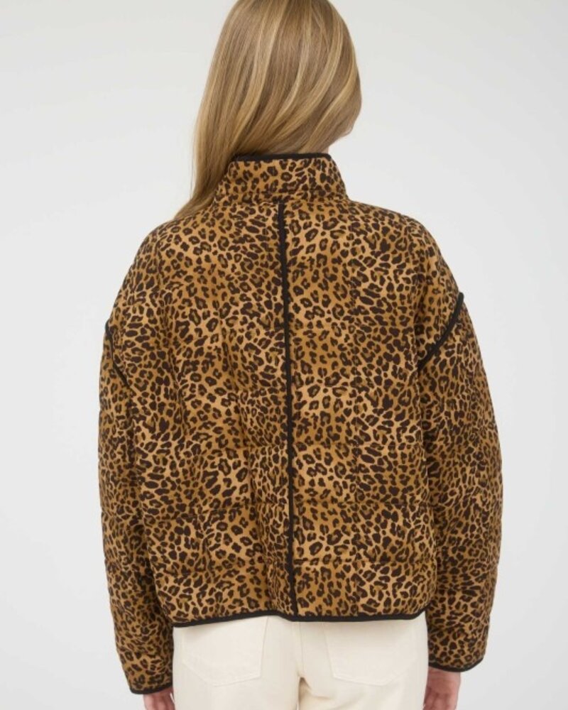 Blu Pepper Quilted Leopard Button Puffer Jacket