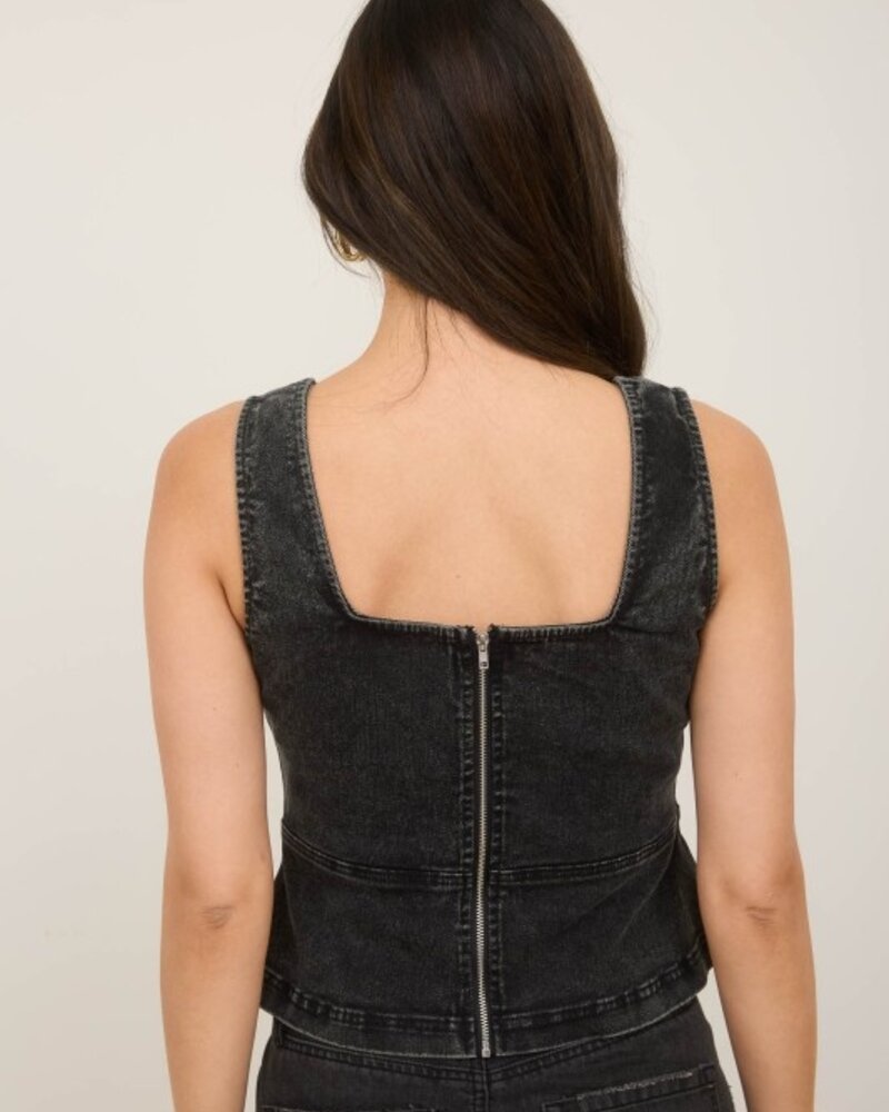 The Workshop Lace Up Front Sleeveless Denim Top
