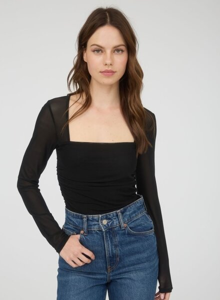 The Workshop Ruched Waist Square Neck Knit Top