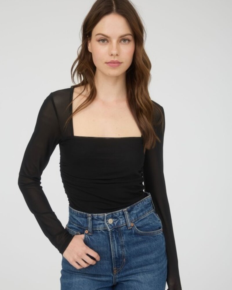 The Workshop Ruched Waist Square Neck Knit Top