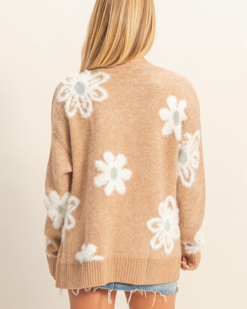 Hyfve Floral Button Front Soft Sweater Cardigan
