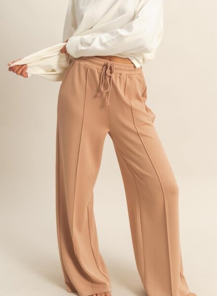 Double Zero Double Knit High-waist Pintuck Wide Leg Pants