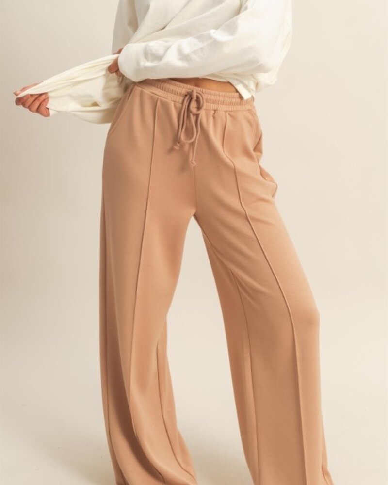 Double Zero Double Knit High-waist Pintuck Wide Leg Pants