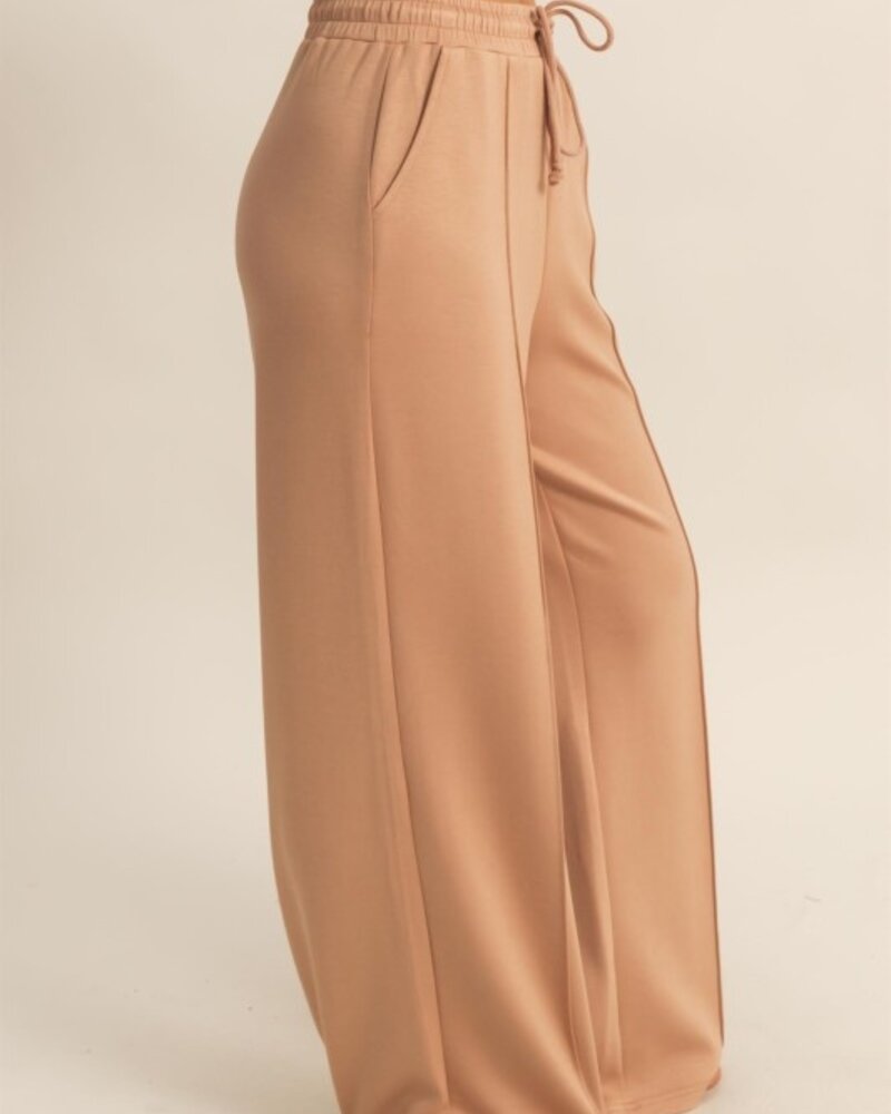 Double Zero Double Knit High-waist Pintuck Wide Leg Pants