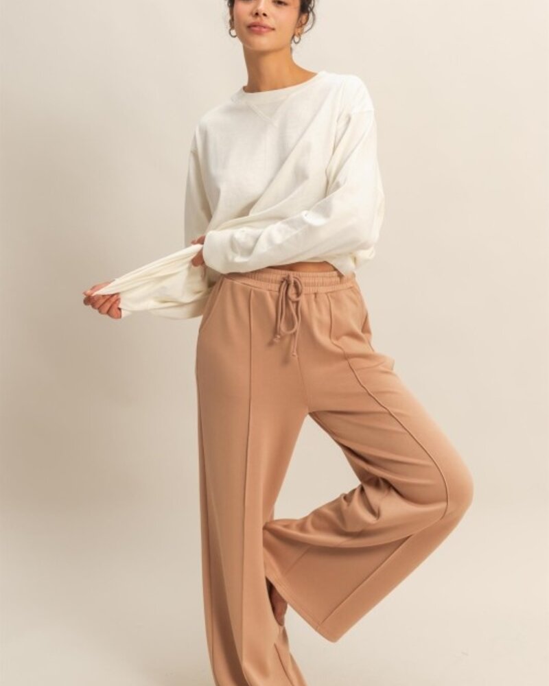 Double Zero Double Knit High-waist Pintuck Wide Leg Pants