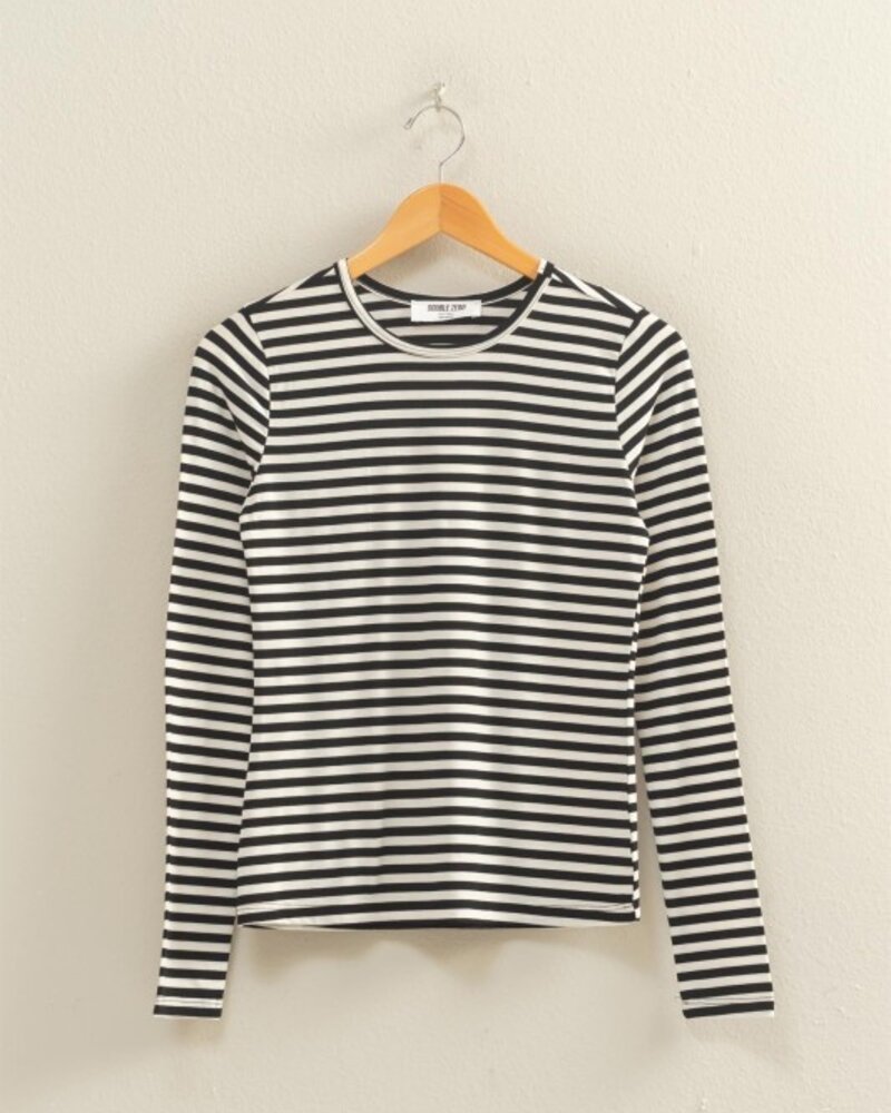 Double Zero Striped Crew Neck Fitted Long Sleeve Top