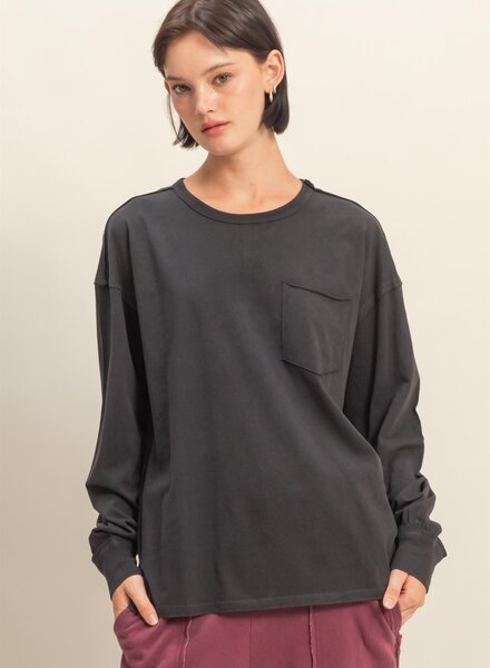 Double Zero Oversized Washed Long Sleeve Pocket Tee
