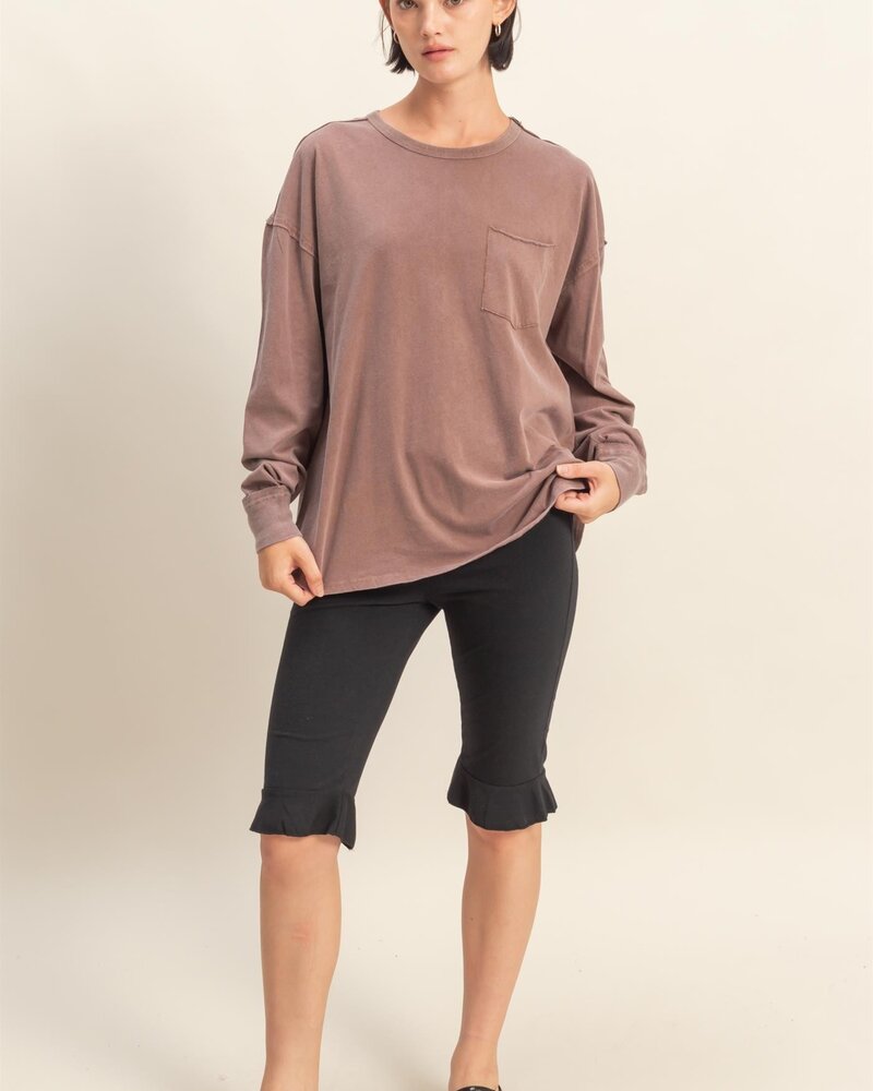 Double Zero Oversized Washed Long Sleeve Pocket Tee