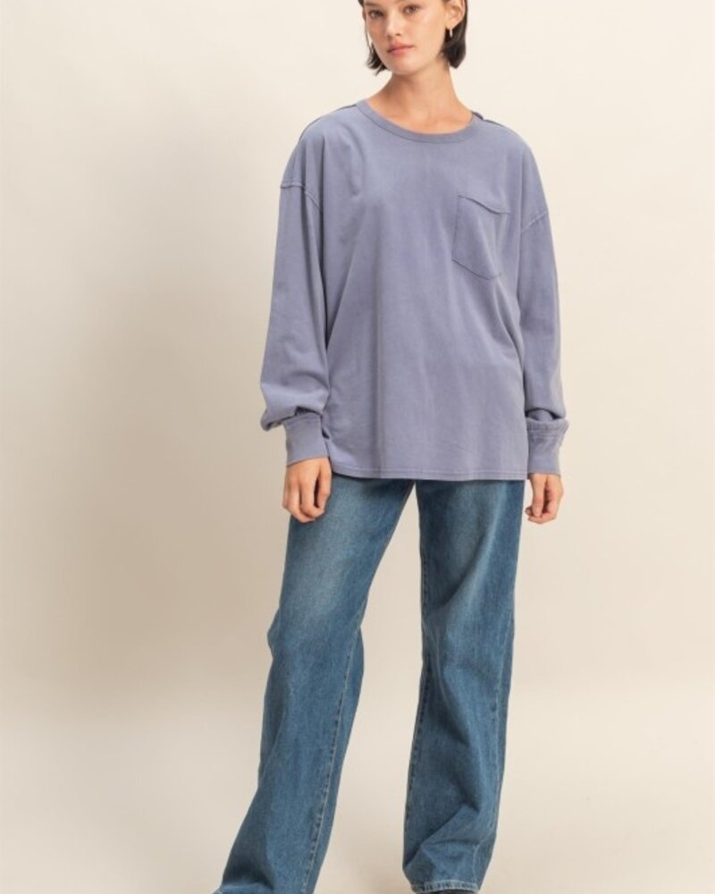 Double Zero Oversized Washed Long Sleeve Pocket Tee