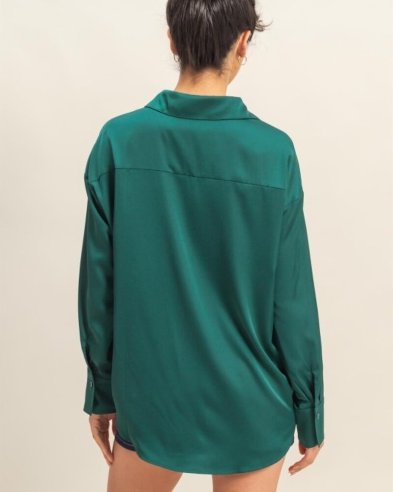 Double Zero Collared V-neck Satin Blouse