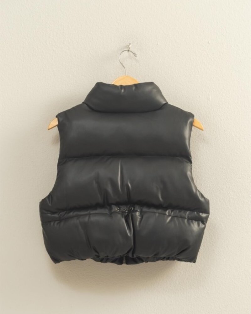 Double Zero Faux Leather Cropped Puffer Vest