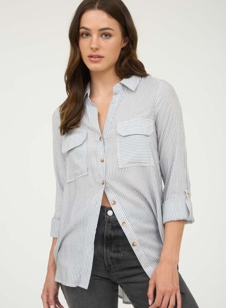 Blu Pepper Striped Collared Button Down With Pockets