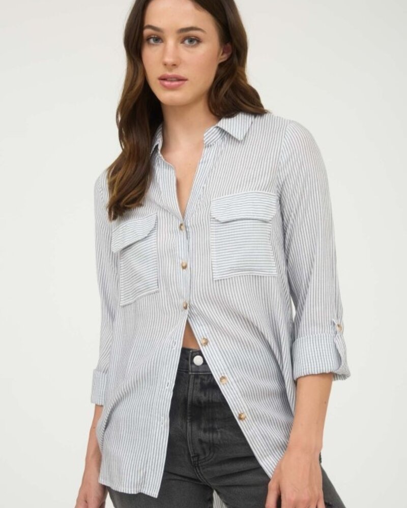 Blu Pepper Striped Collared Button Down With Pockets
