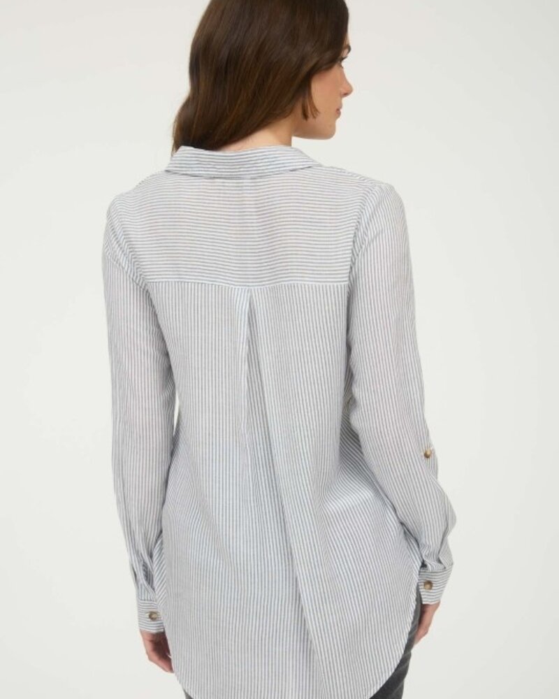 Blu Pepper Striped Collared Button Down With Pockets