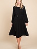 RolyPoly Belted Button Down Crew Neck Pleated Midi Dress