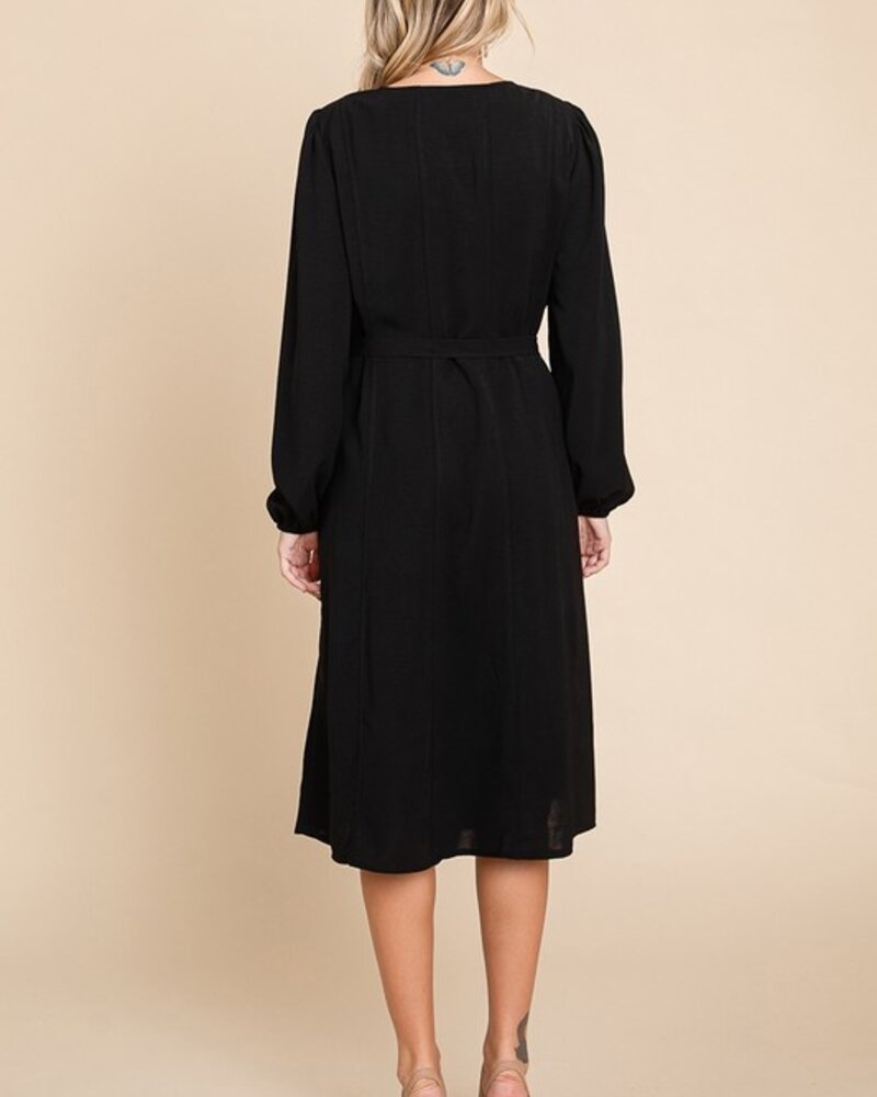 RolyPoly Belted Button Down Crew Neck Pleated Midi Dress