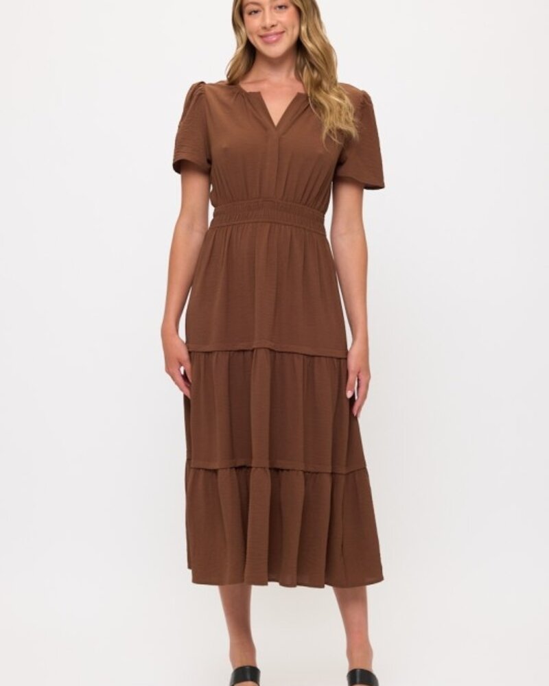 RolyPoly V Neck Short Sleeve Layered Midi Dress