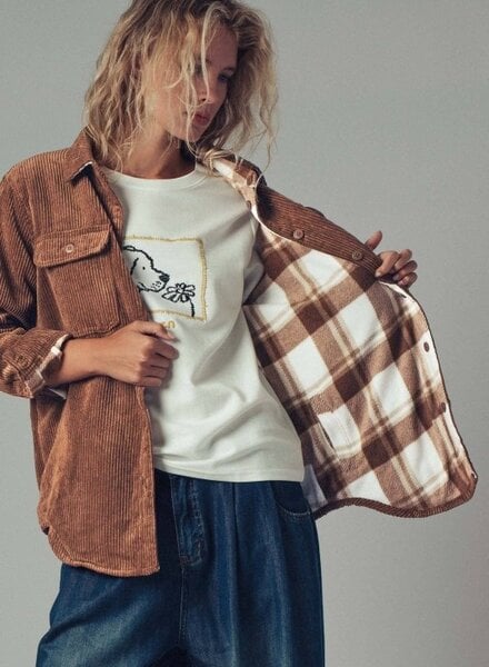 Urban Daisy Corduroy Plaid Flannel Shacket Chest Pockets