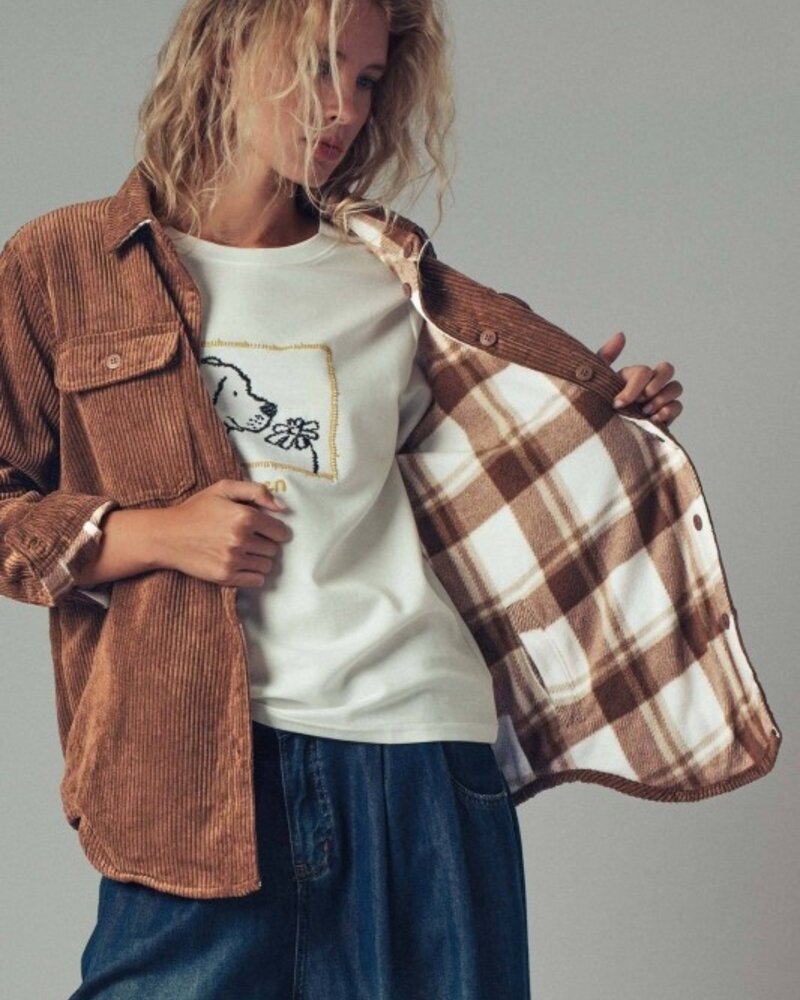 Urban Daisy Corduroy Plaid Flannel Shacket Chest Pockets