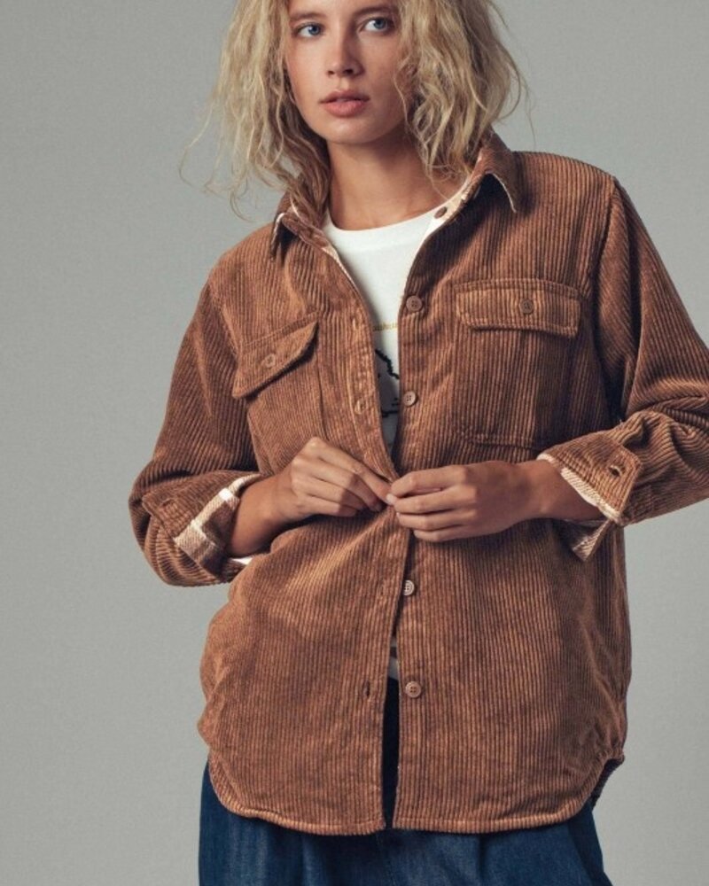 Urban Daisy Corduroy Plaid Flannel Shacket Chest Pockets