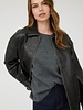 Blu Pepper Washed Faux Leather Collard Zip Up Jacket