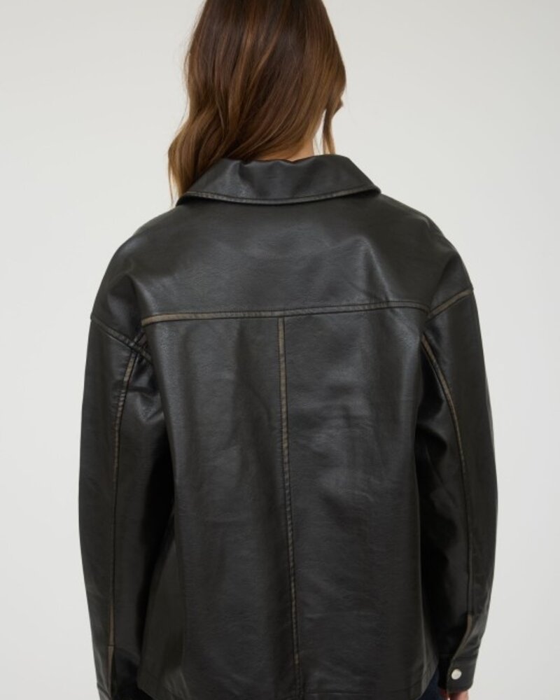 Blu Pepper Washed Faux Leather Collard Zip Up Jacket