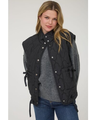 Tie Detail Snap Button Down Quilted Puffer Vest - Anima Bella