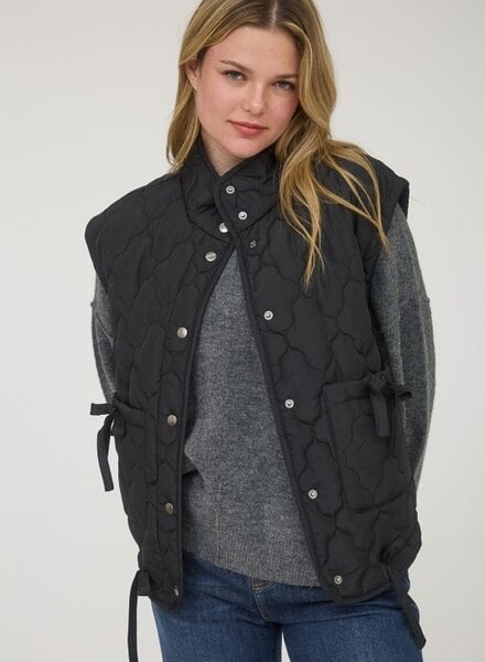 Blu Pepper Tie Detail Snap Button Down Quilted Puffer Vest