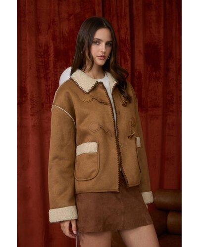 Faux Shearing Suede Toggle Button Jacket - Anima Bella Salon, Spa
