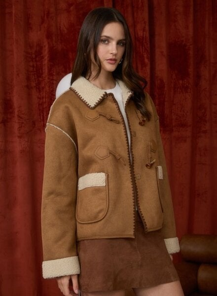 Blu Pepper Faux Shearing Suede Toggle Button Jacket
