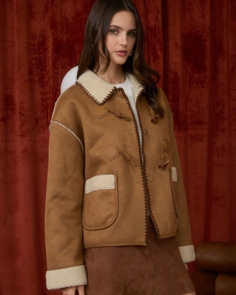 Blu Pepper Faux Shearing Suede Toggle Button Jacket