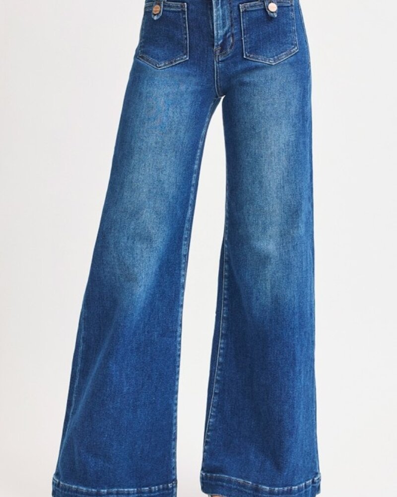 Risen Mid Rise-Wide-Front Patch Pocket Jeans