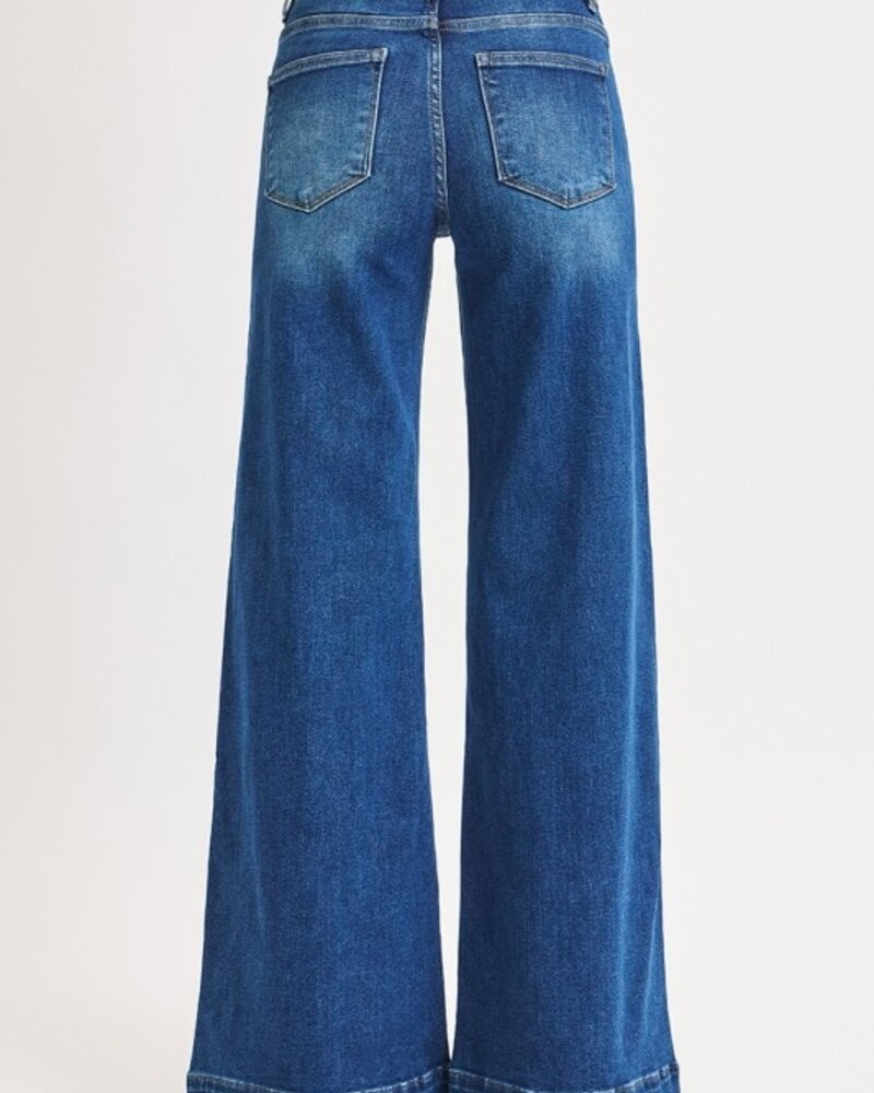 Risen Mid Rise-Wide-Front Patch Pocket Jeans