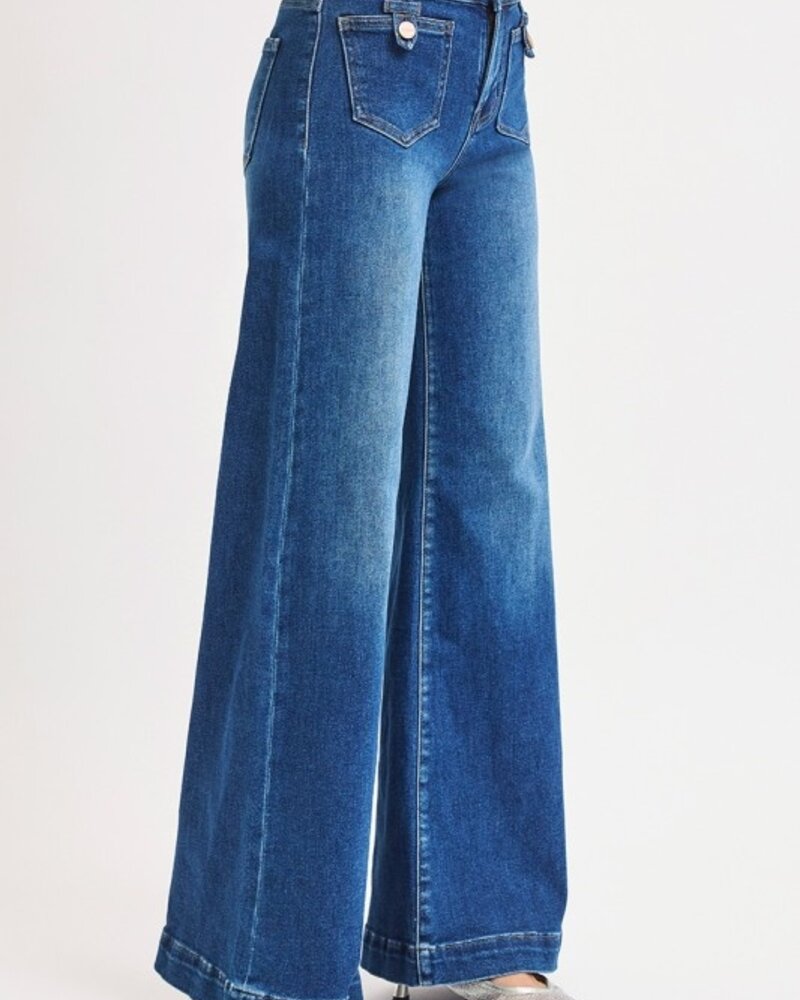 Risen Mid Rise-Wide-Front Patch Pocket Jeans