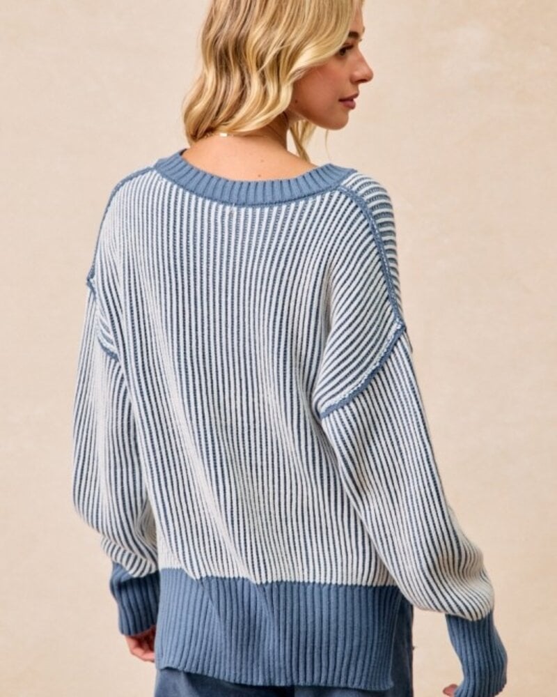 Bibi Two Tone Rib Knit Relaxed Fit Sweater Top