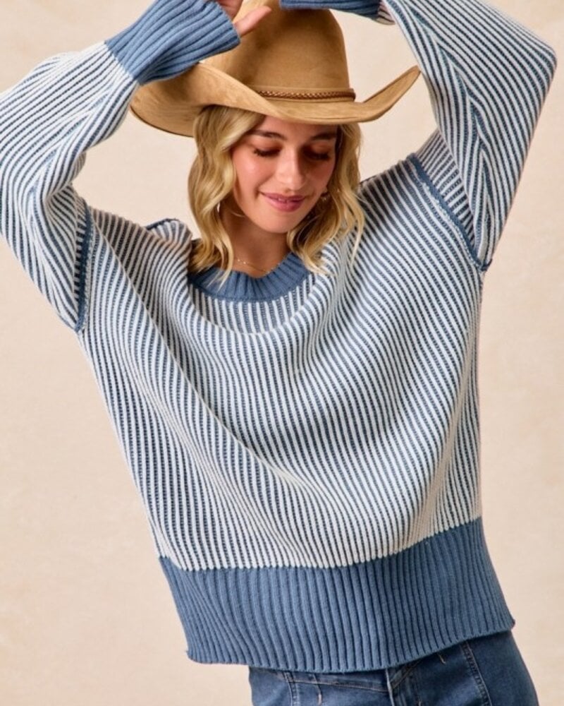 Bibi Two Tone Rib Knit Relaxed Fit Sweater Top