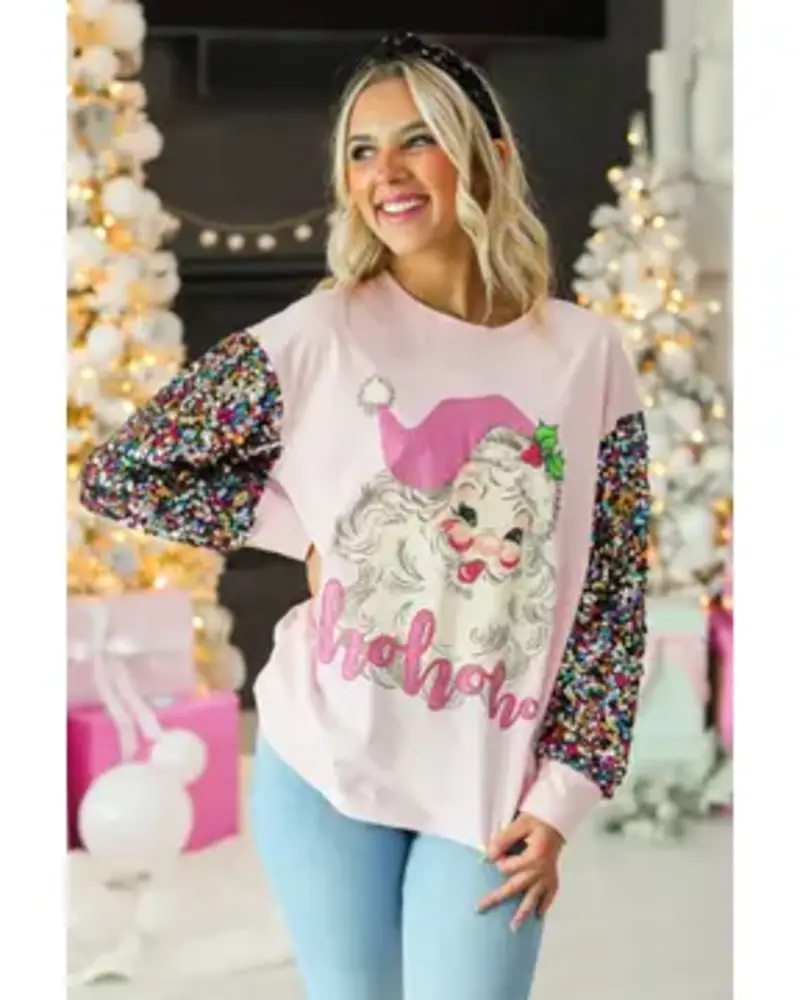 Grace & Emma Pink Santa Sequin Shirt