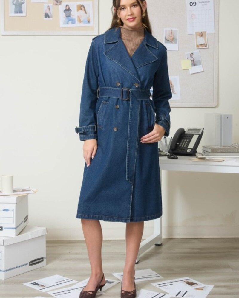 Blu Pepper Notch Collar Denim Trench Coat