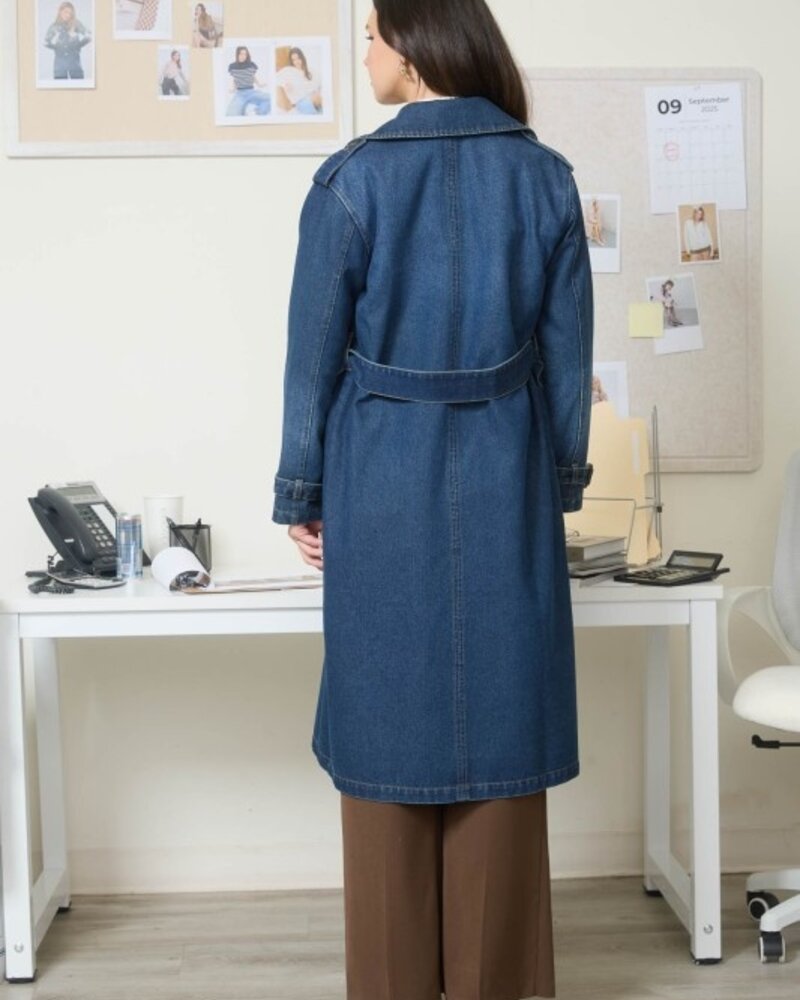 Blu Pepper Notch Collar Denim Trench Coat
