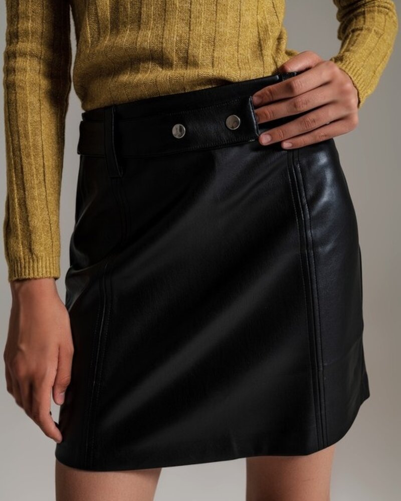 Q2 Straight Faux Leather Mini Skirt W/ Belt