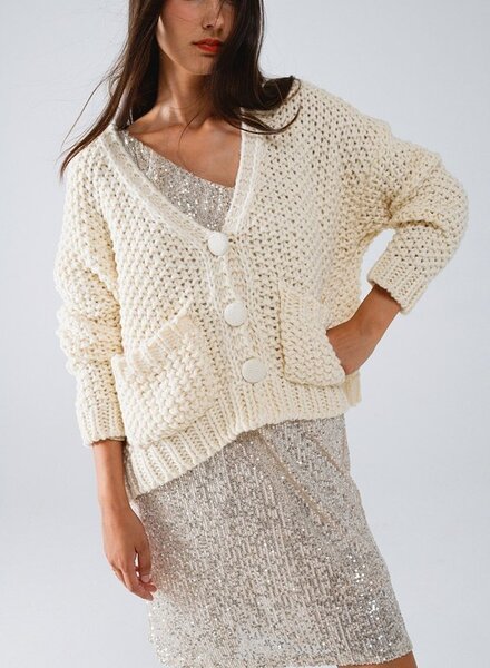 Q2 Oversized Chunky Knit Jacket W/ Pockets