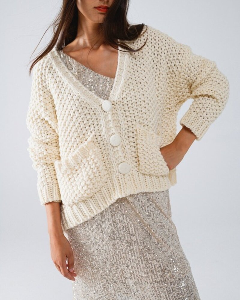 Q2 Oversized Chunky Knit Jacket W/ Pockets