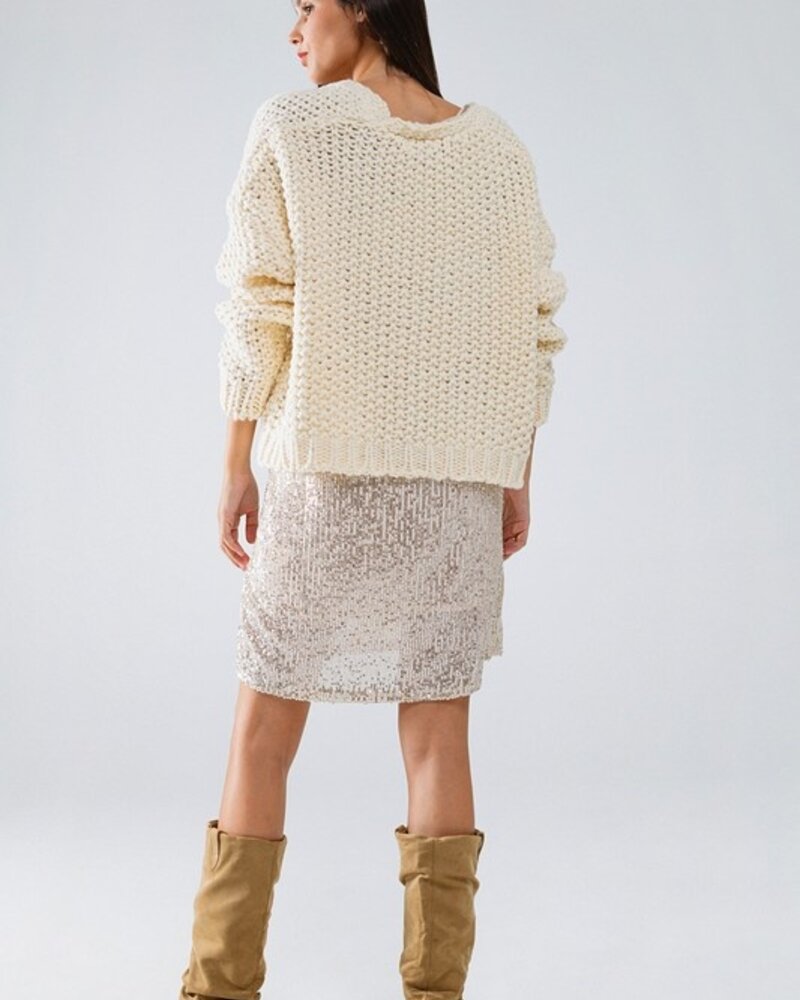 Q2 Oversized Chunky Knit Jacket W/ Pockets