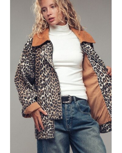 Leopard Print Jacket w Corduroy Collar - Anima Bella Salon, Spa